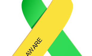green and yellow ribbon with text